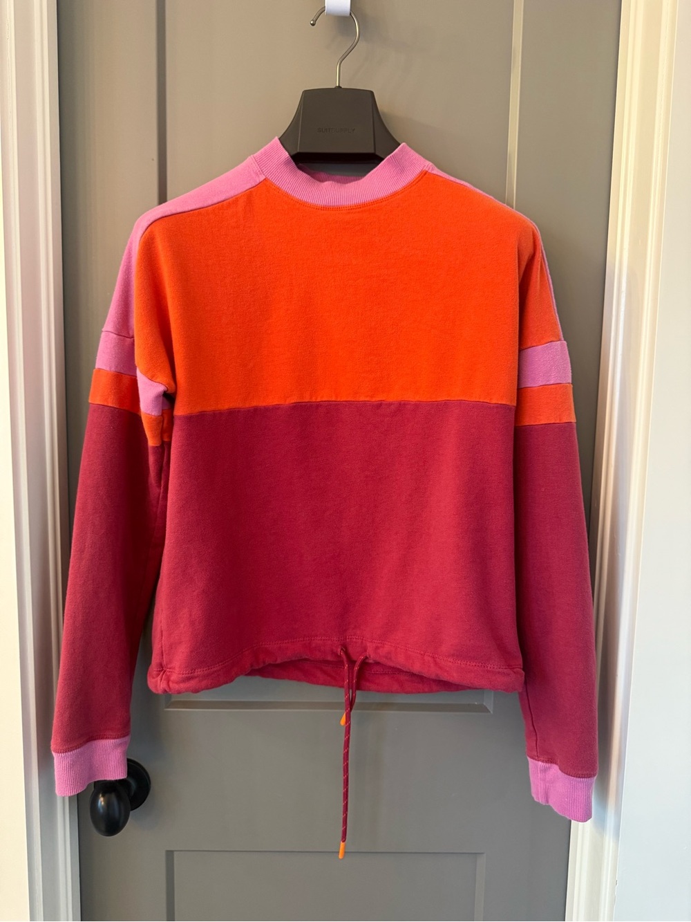Cotopaxi Doza Cinch Crew Sweatshirt Colorblock Orange Maroon Pink Size S